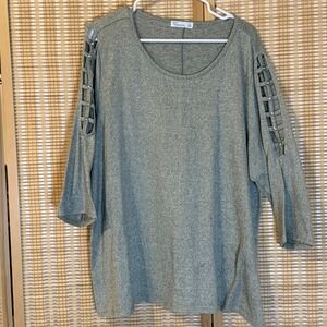 89th and Madison 3X Top Gray 3/4 Sleeves Bling Arms Activewear Leisure Office